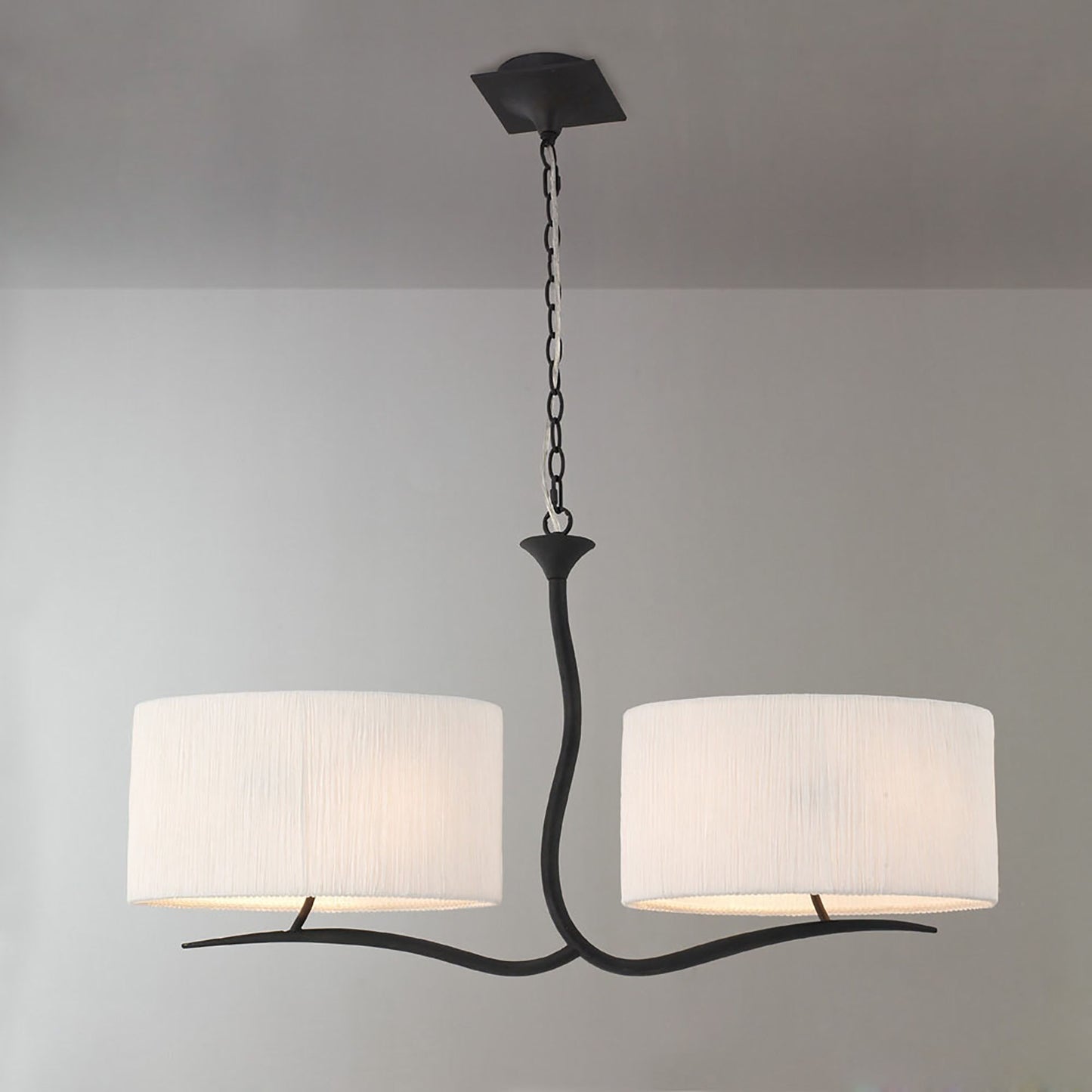 Eve Linear Pendant 2 Arm 4 Light E27, Anthracite With White Oval Shades by Mantra