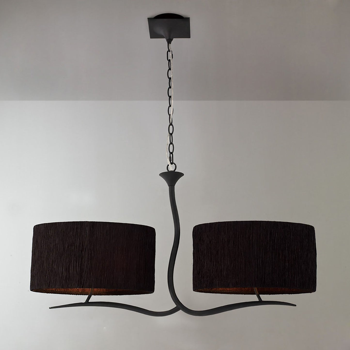 Eve Linear Pendant 2 Arm 4 Light E27, Anthracite With Black Oval Shades by Mantra