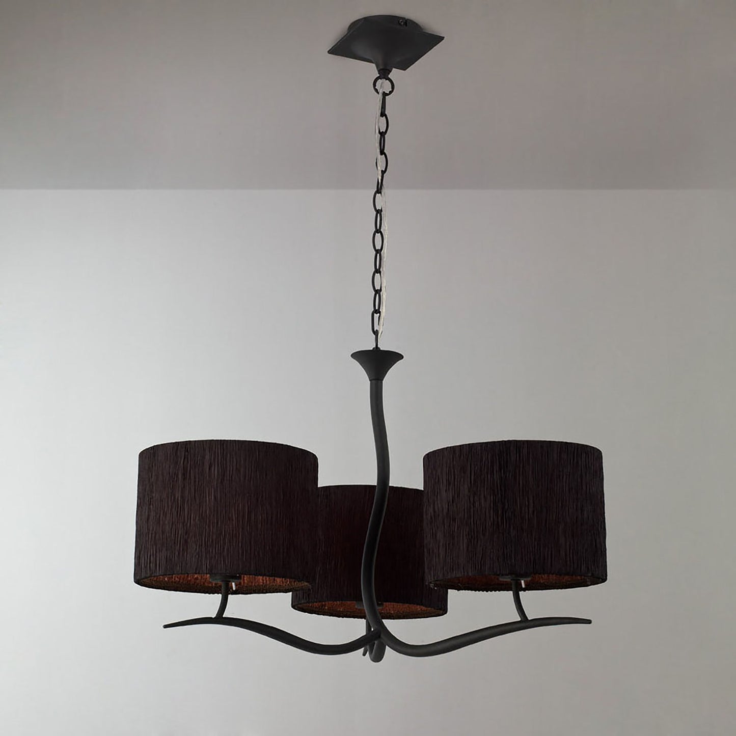 Eve Pendant 3 Light E27, Anthracite With Black Round Shades by Mantra