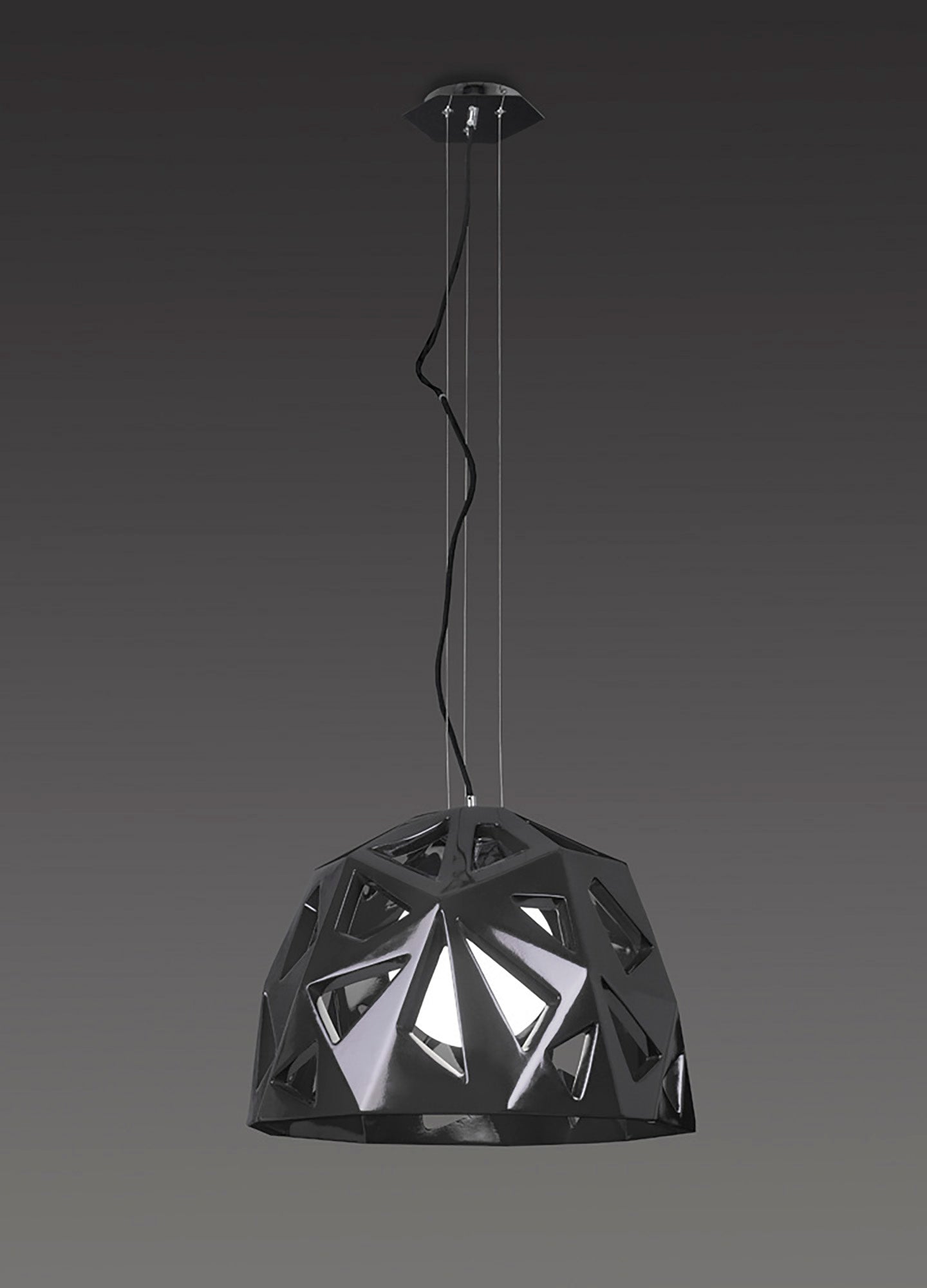 Facette Pendant 1 Light E27, Gloss Black/Polished Chrome by Mantra