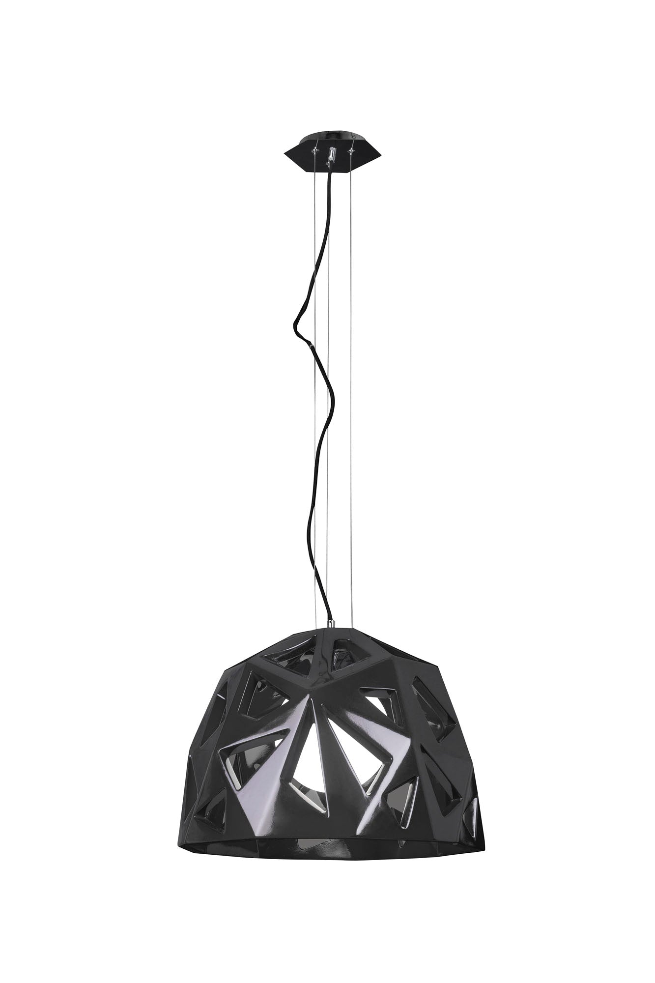 Facette Pendant 1 Light E27, Gloss Black/Polished Chrome by Mantra