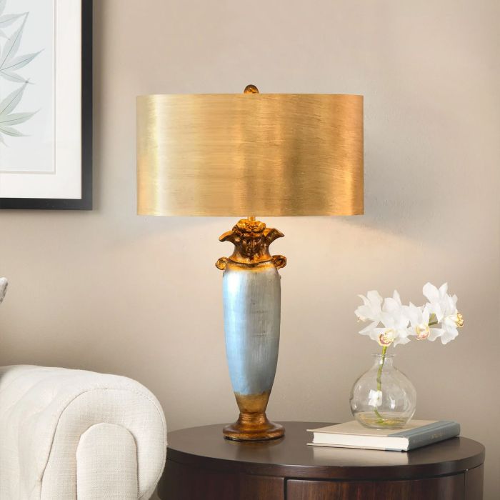 Bienville 1 Light Table Lamp - Silver / Gold and Brown with Gilded Gold Shade