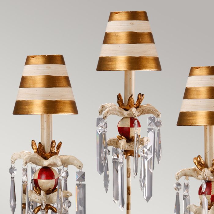 Birdland 3 Arm Table Lamp - Cream & Gold with Cream and Gold Striped Shade
