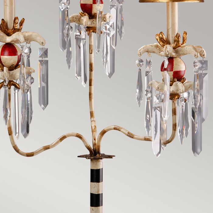 Birdland 3 Arm Table Lamp - Cream & Gold with Cream and Gold Striped Shade