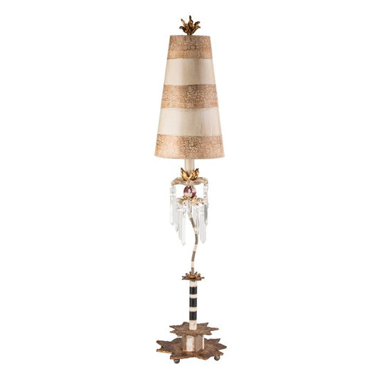 Birdland 1 Light Table Lamp - Cream & Gold with Cream and Taupe Striped Shade