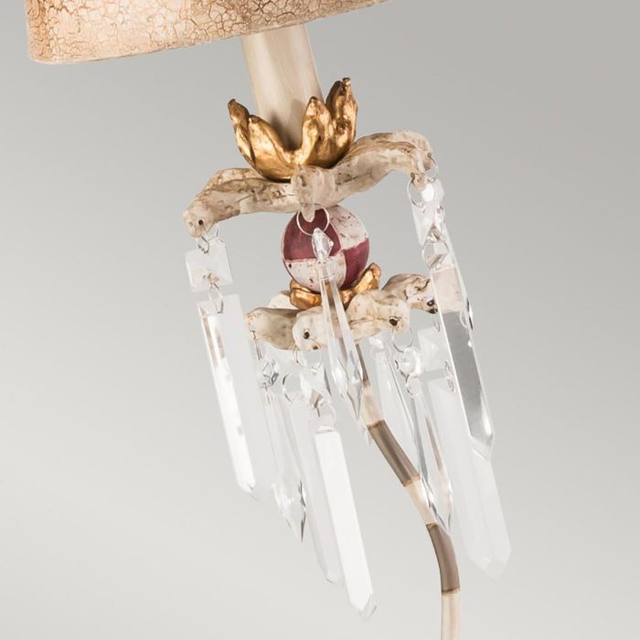 Birdland 1 Light Table Lamp - Cream & Gold with Cream and Taupe Striped Shade