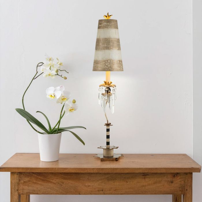 Birdland 1 Light Table Lamp - Cream & Gold with Cream and Taupe Striped Shade