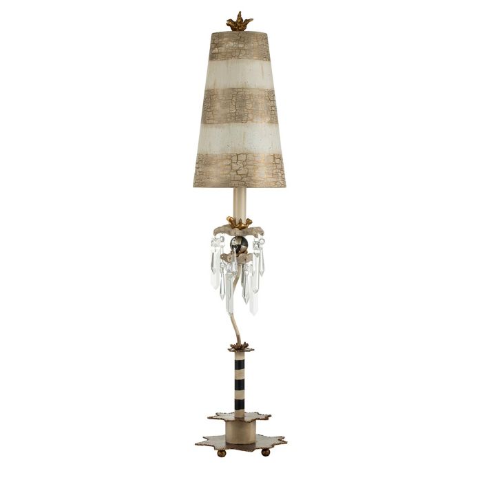 Birdland 1 Light Table Lamp - Cream & Gold with Cream and Taupe Striped Shade