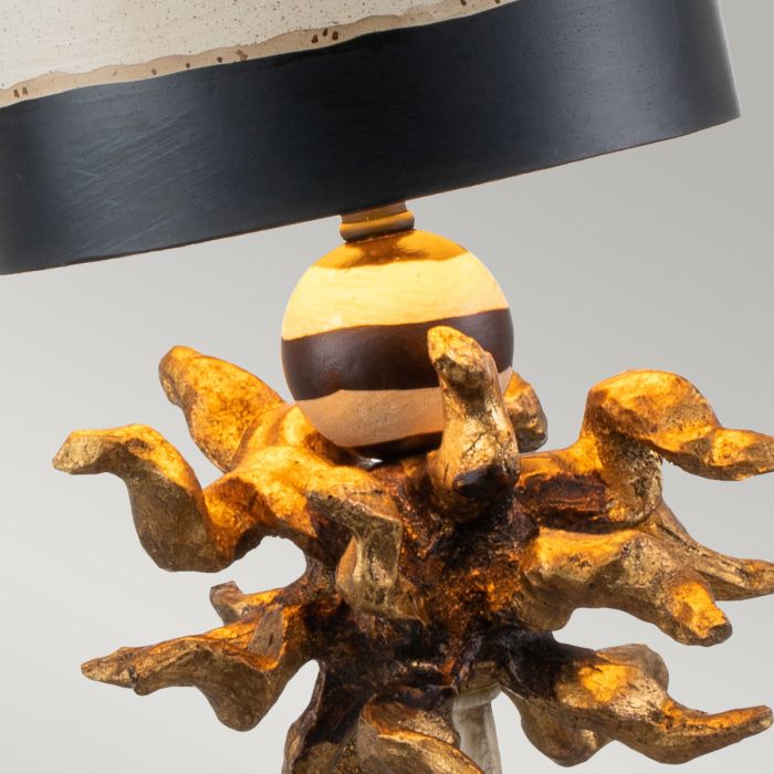 Dominique 1 Light Table Lamp - Gold Leaf, Black with Black and Cream Striped Shade