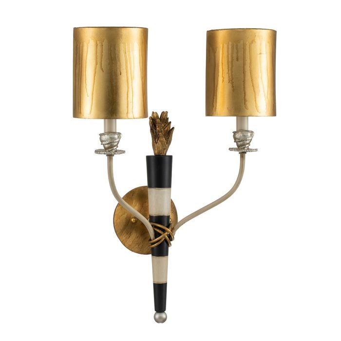 Flambeau 2 Light Wall Light - Gold and Black with Parchment Shades