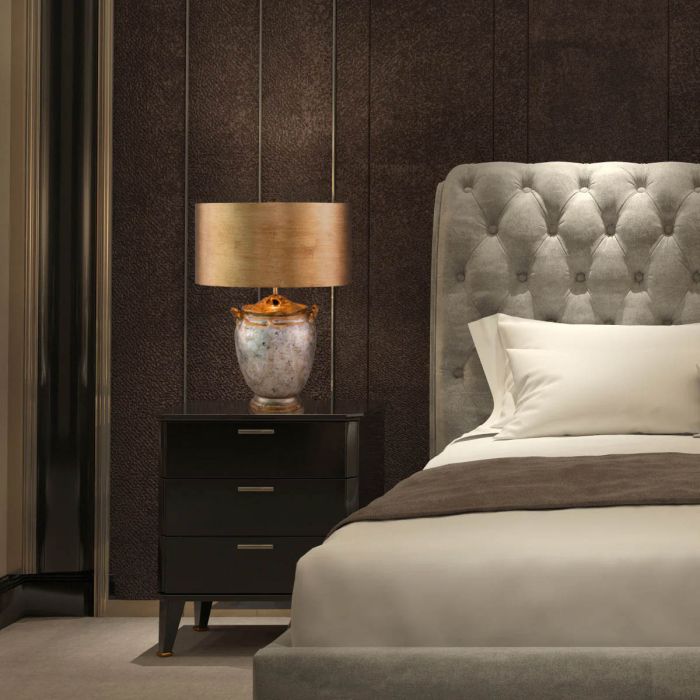 Jackson 1lt Table Lamp - Antiqued Silver with Gold Leaf Accents with Distressed Gold Shade