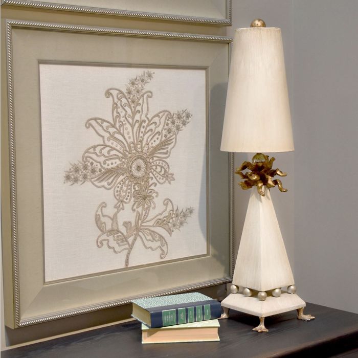 Leda 1 Light Table Lamp - Cream Patina, Gold Leaf with Cream Patina Shade