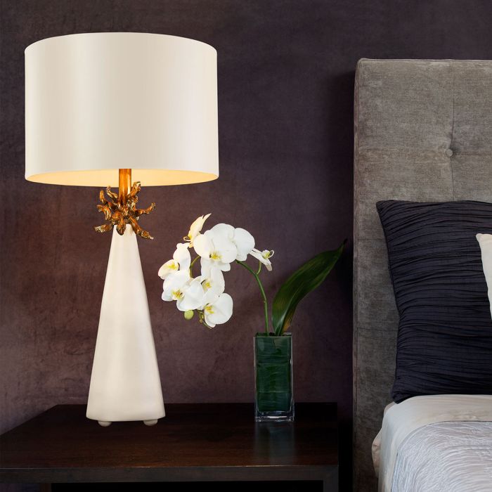 Neo 1 Light Table Lamp - White and Gold with French White Shade