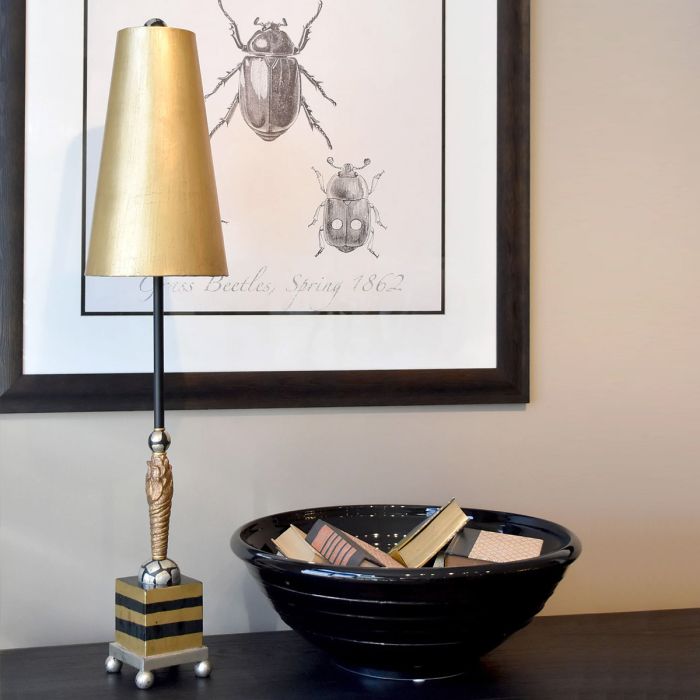 Noma Luxe 1 Light Table Lamp - Gold, Black and Silver Leaf with Glazed Gold Leaf Shade