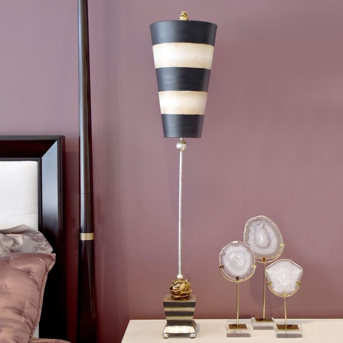 Peony 1 Light Table Lamp - Taupe and Black Stripes with Black and Taupe Shade