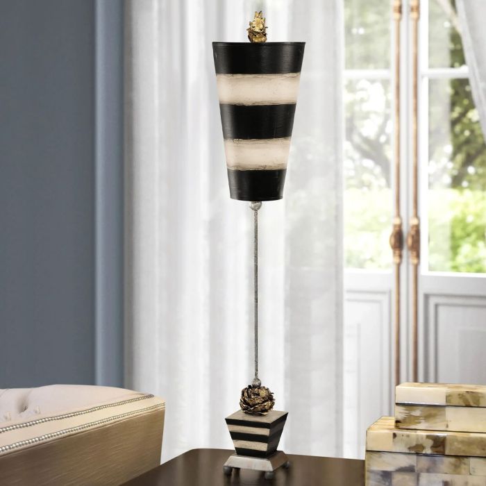 Peony 1 Light Table Lamp - Taupe and Black Stripes with Black and Taupe Shade