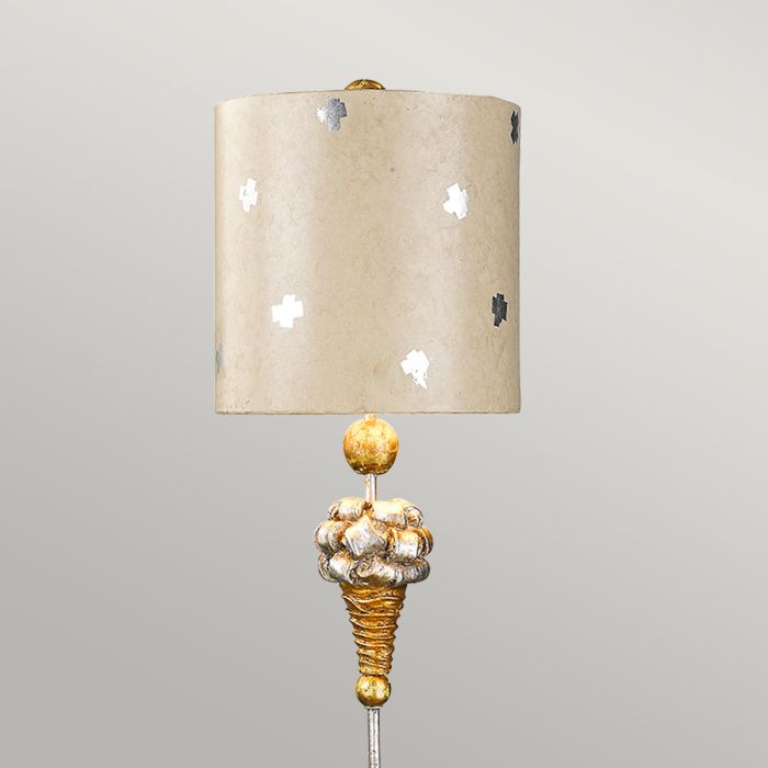Pompadour X 1 Light Table Lamp - Cream and Silver Leaf with Painted Cream with Silver Leaf crosses Shade