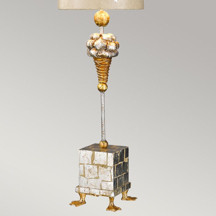 Pompadour X 1 Light Table Lamp - Cream and Silver Leaf with Painted Cream with Silver Leaf crosses Shade