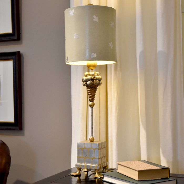 Pompadour X 1 Light Table Lamp - Cream and Silver Leaf with Painted Cream with Silver Leaf crosses Shade