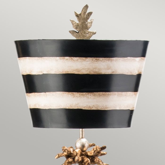 South Beach 1 Light -Floor Lamp - Black, Putty & Gold Leaf with Black and Cream Striped Shade