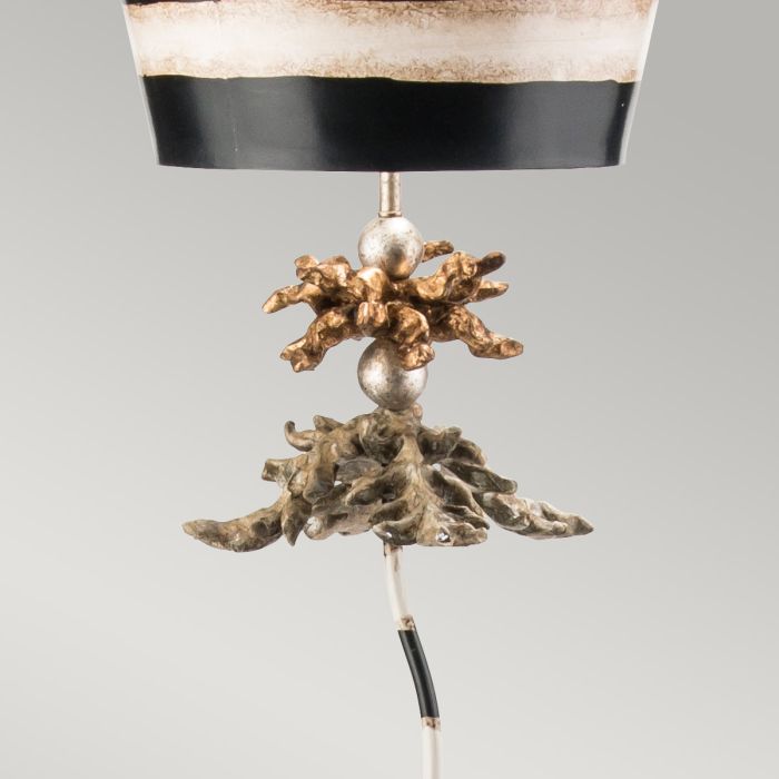 South Beach 1 Light -Floor Lamp - Black, Putty & Gold Leaf with Black and Cream Striped Shade