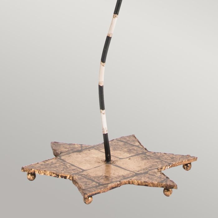 South Beach 1 Light -Floor Lamp - Black, Putty & Gold Leaf with Black and Cream Striped Shade