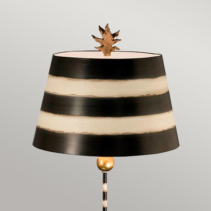 South Beach 1 Light Table Lamp - Black, Putty & Gold Leaf with Black and Cream Striped Shade