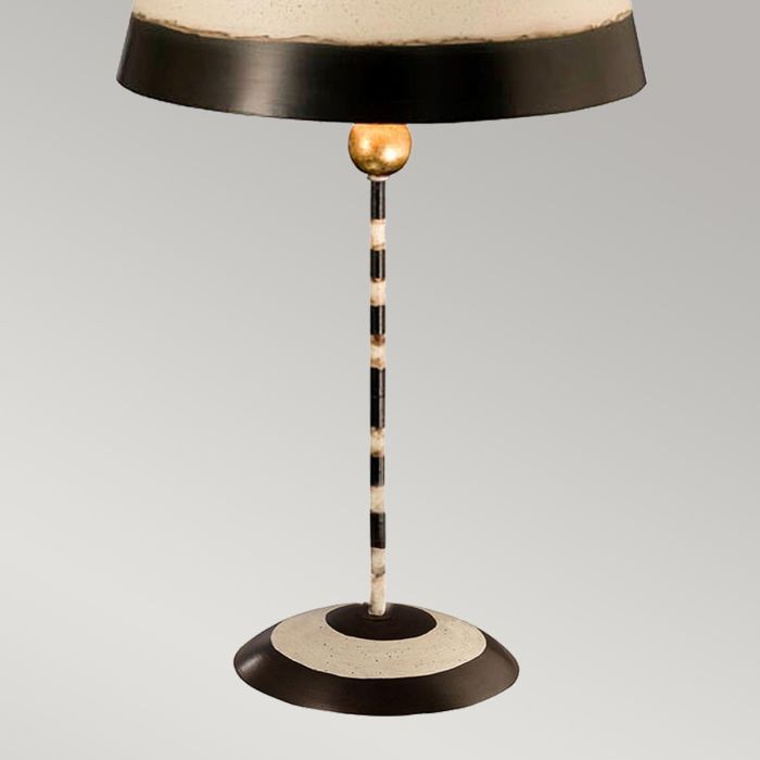 South Beach 1 Light Table Lamp - Black, Putty & Gold Leaf with Black and Cream Striped Shade