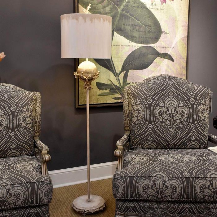 Trellis 1 Light Floor Lamp - Putty Patina & Silver Leaf with Cream and Putty Shade