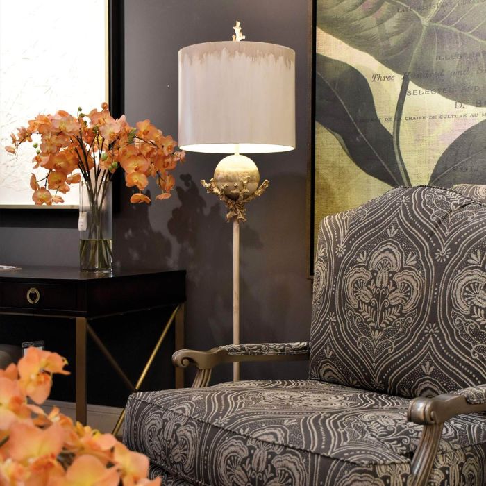 Trellis 1 Light Floor Lamp - Putty Patina & Silver Leaf with Cream and Putty Shade