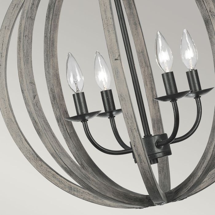 Allier 4 Light Pendant - Weathered Oak Wood / Antique Forged Iron