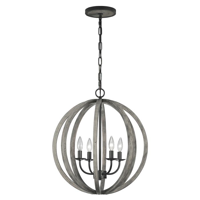 Allier 4 Light Pendant - Weathered Oak Wood / Antique Forged Iron