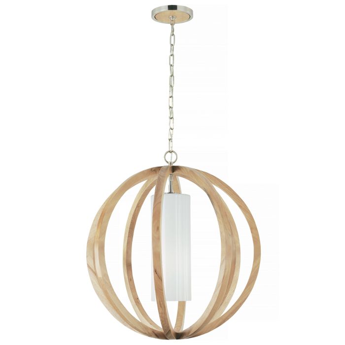 Allier 1 Light Large Pendant - Light Wood / Brushed Steel