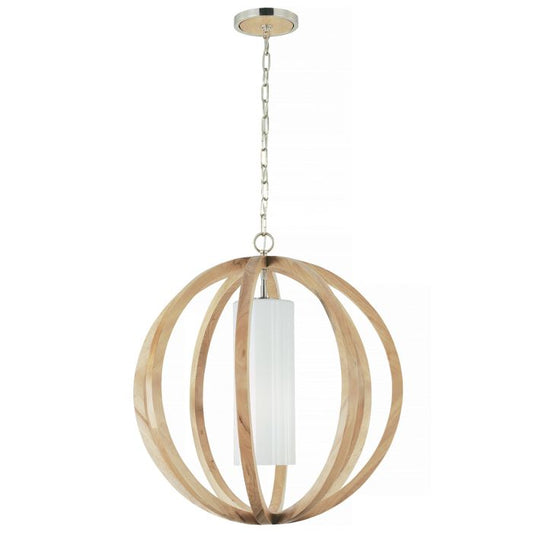 Allier 1 Light Large Pendant - Light Wood / Brushed Steel