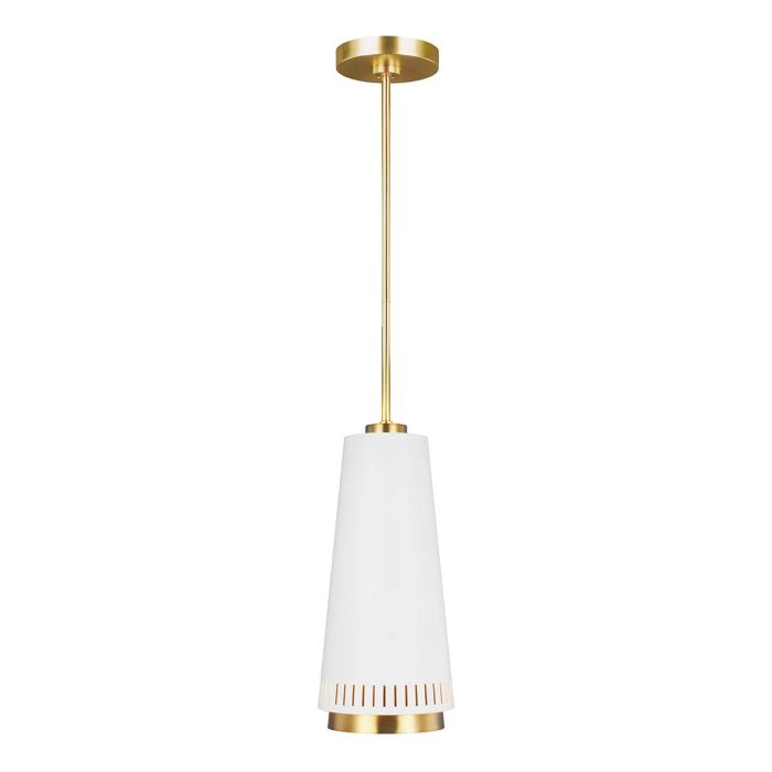Carter 1 Light Pendant - Matte White with Brass accents