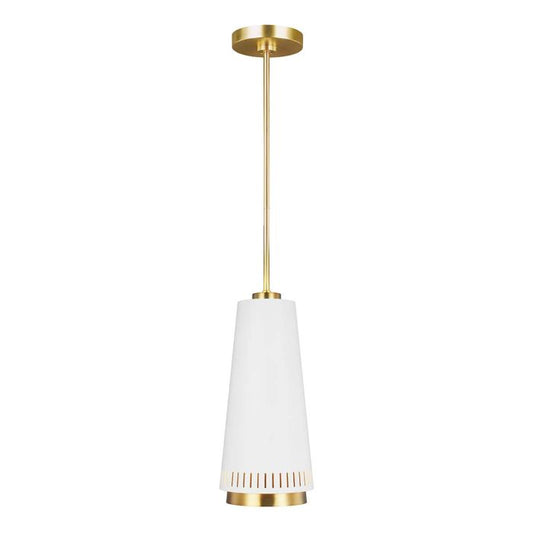 Carter 1 Light Pendant - Matte White with Brass accents