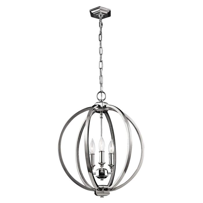 Corinne 3 Light Medium Pendant - Polished Nickel, Crystals
