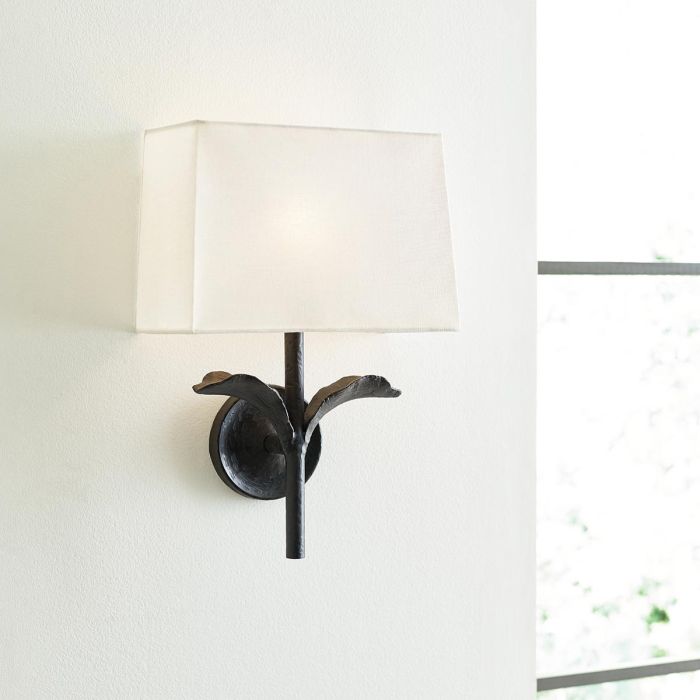 Georgia 1 Light Wall Light - Aged Iron and off white cotton shade