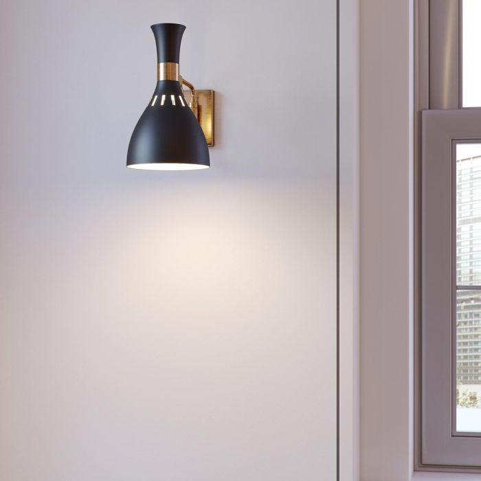 Joan 1 Light Wall Light - Midnight Black / Burnished Brass