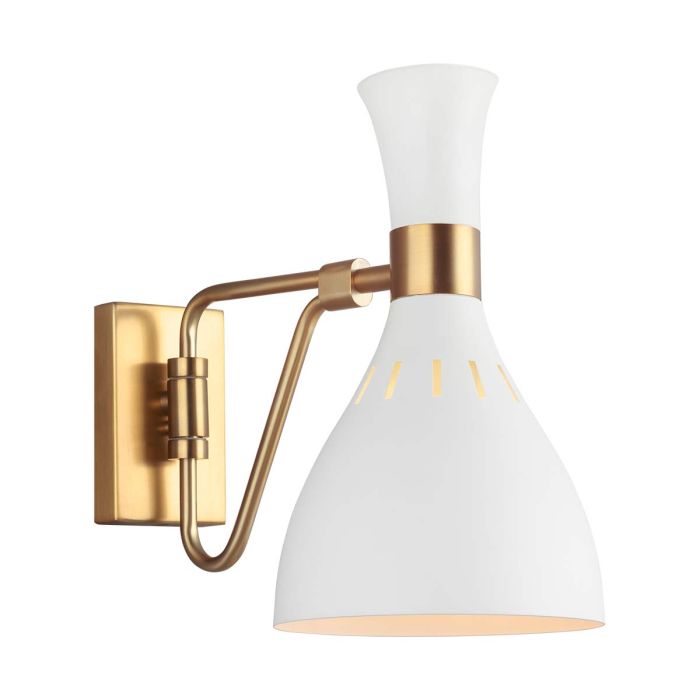 Joan 1 Light Wall Light - Matte White / Burnished Brass