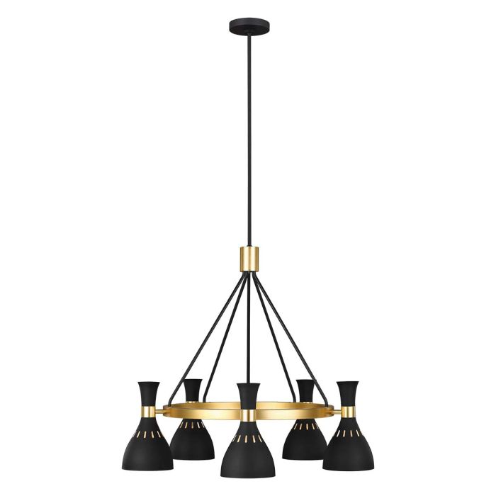 Joan 5 Light Chandelier - Midnight Black / Burnished Brass