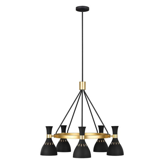 Joan 5 Light Chandelier - Midnight Black / Burnished Brass