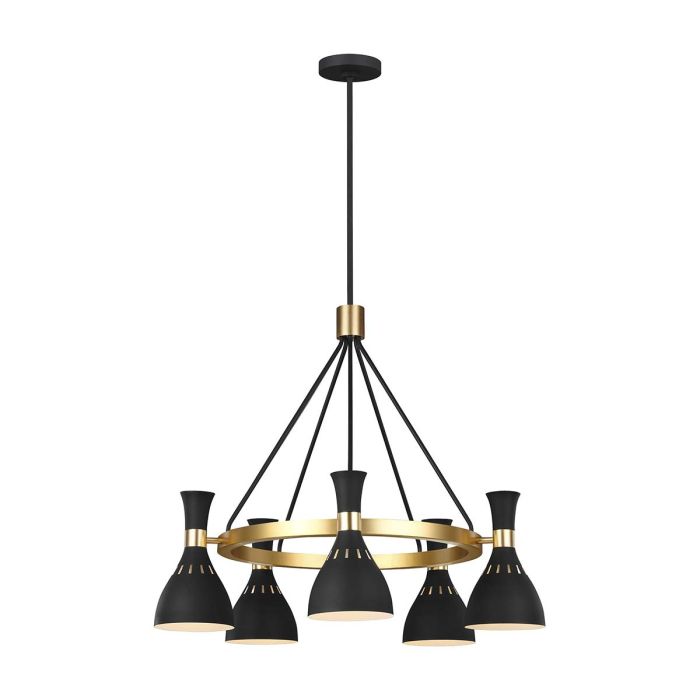 Joan 5 Light Chandelier - Midnight Black / Burnished Brass