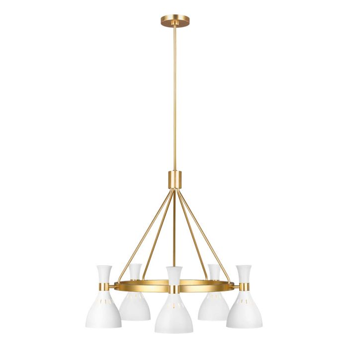 Joan 5 Light Chandelier - Matte White / Burnished Brass