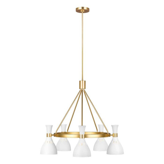 Joan 5 Light Chandelier - Matte White / Burnished Brass