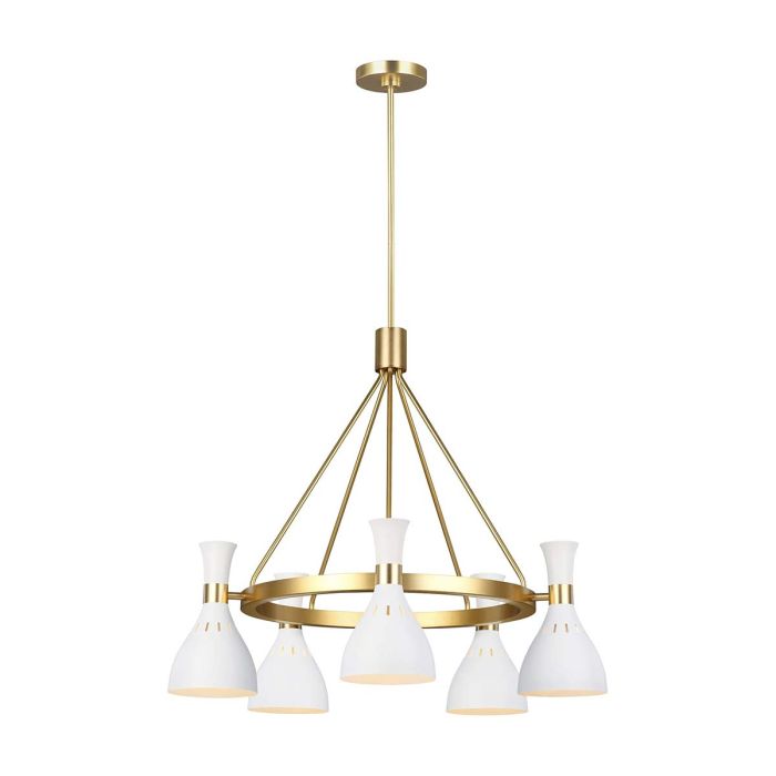 Joan 5 Light Chandelier - Matte White / Burnished Brass