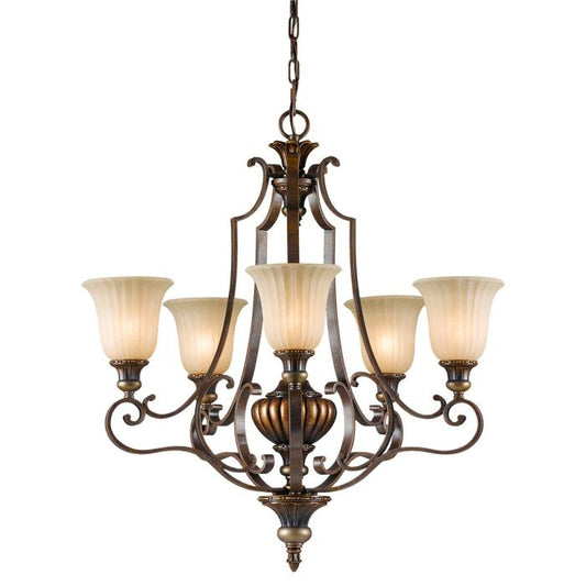 Kelham Hall 5 Light Up Light Chandelier - Firenze Gold / British Bronze