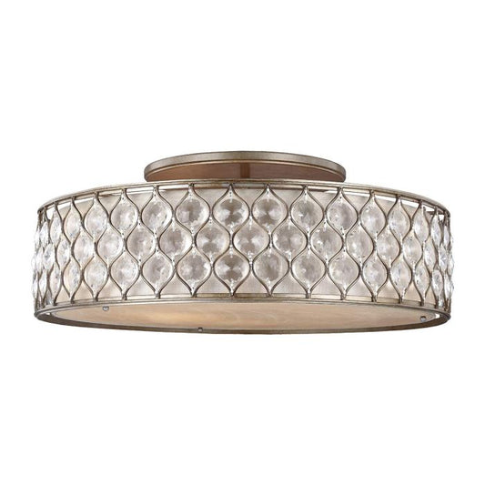 Lucia 6 Light Flush Light - Burnished Silver with Linen Fabric Shade