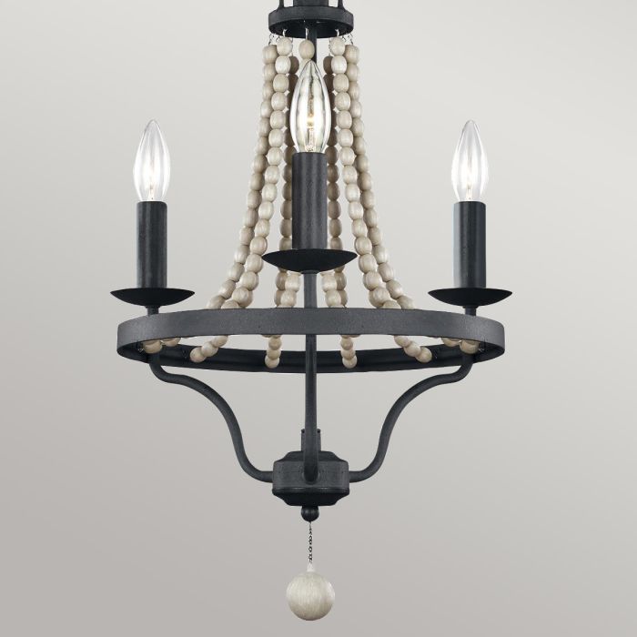 Nori 3 Light Chandelier - Dark Weathered Zinc with Driftwood Grey