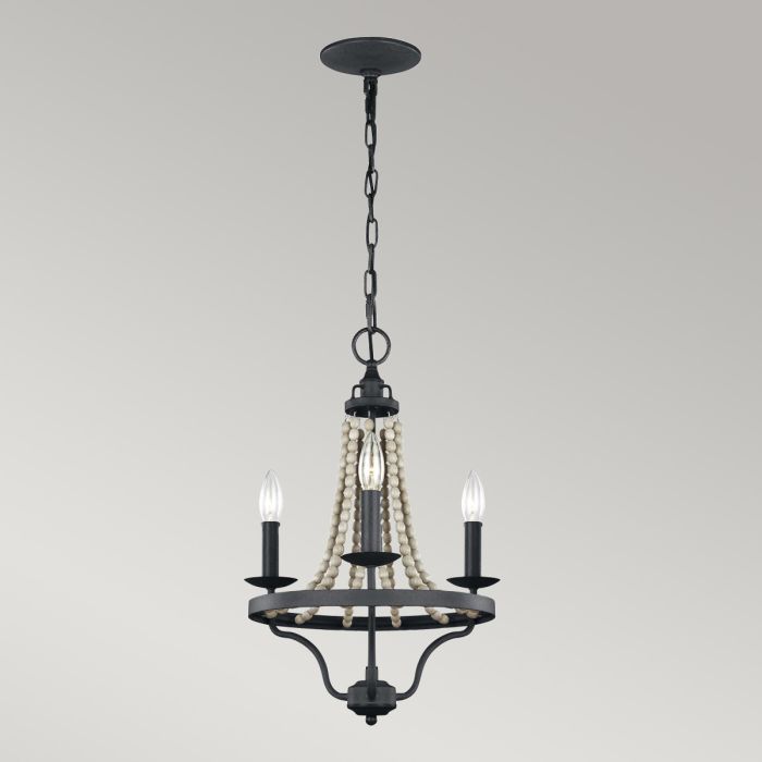 Nori 3 Light Chandelier - Dark Weathered Zinc with Driftwood Grey